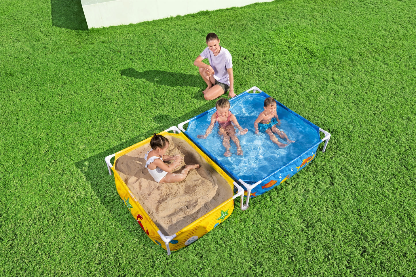 Šeimos sodo karkasinis baseinas vaikams, smėlio dėžė, 213x122cm Bestway