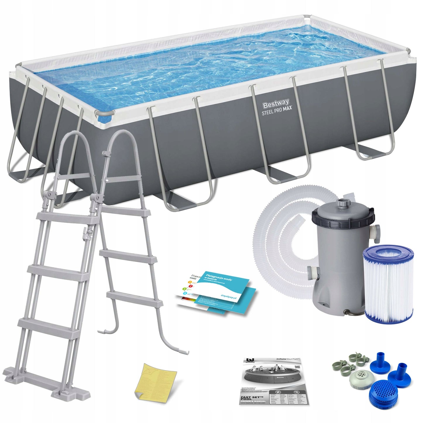 Sodo surenkamas baseinas 404x201x100 cm Bestway rinkinys su siurbliu 10in1