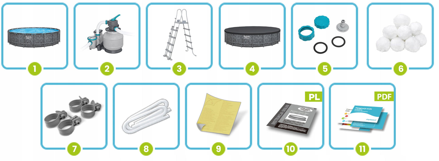 Apvalus SODO SURENKAMAS BASEINAS 610x132cm APX RINKINYS 11in1 BESTWAY