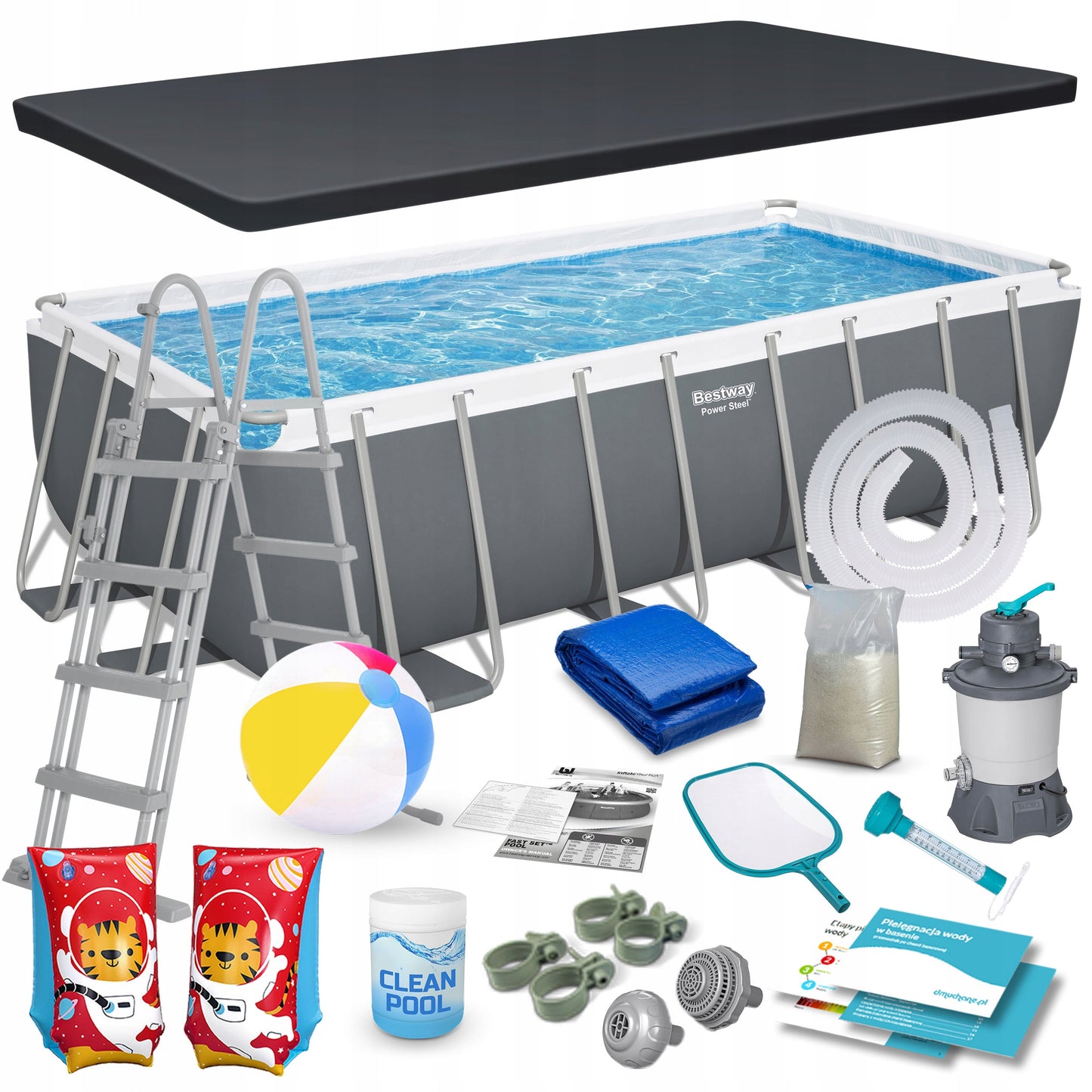 STAČIAKAMPIS SODO SURENKAMAS BASEINAS 488x244 BESTWAY RINKINYS 17in1