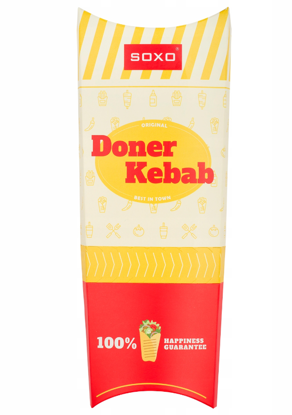 Linksmos ilgos kojinės kebabo pakuotėje