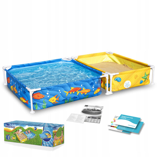 Šeimos sodo karkasinis baseinas vaikams, smėlio dėžė, 213x122cm Bestway