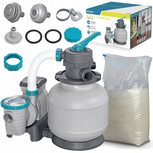 Smėlio siurblys baseino filtrui 8327 l/h + smėlio 25kg jungiamosios žarnos Bestway