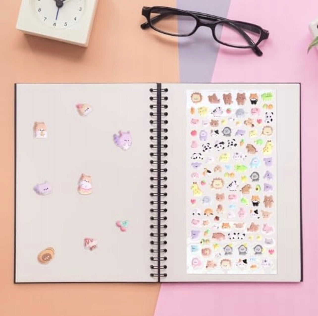 Kawaii Animals 3D gelinių lipdukų rinkinys – 6 lapai su pincetu