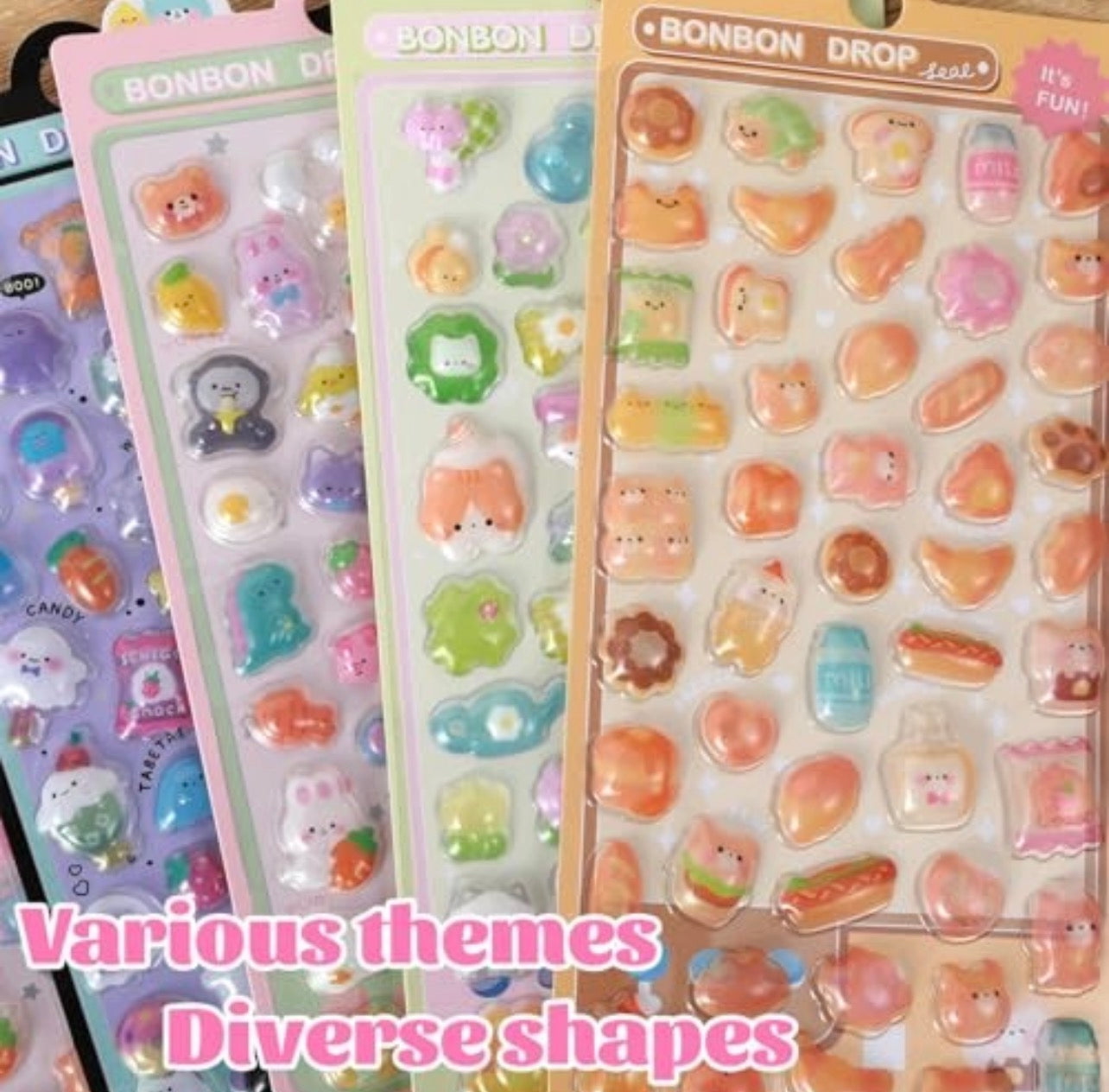 Kawaii Jelly 3D gelinių lipdukų rinkinys – 8 lapai, 400+ lipdukų