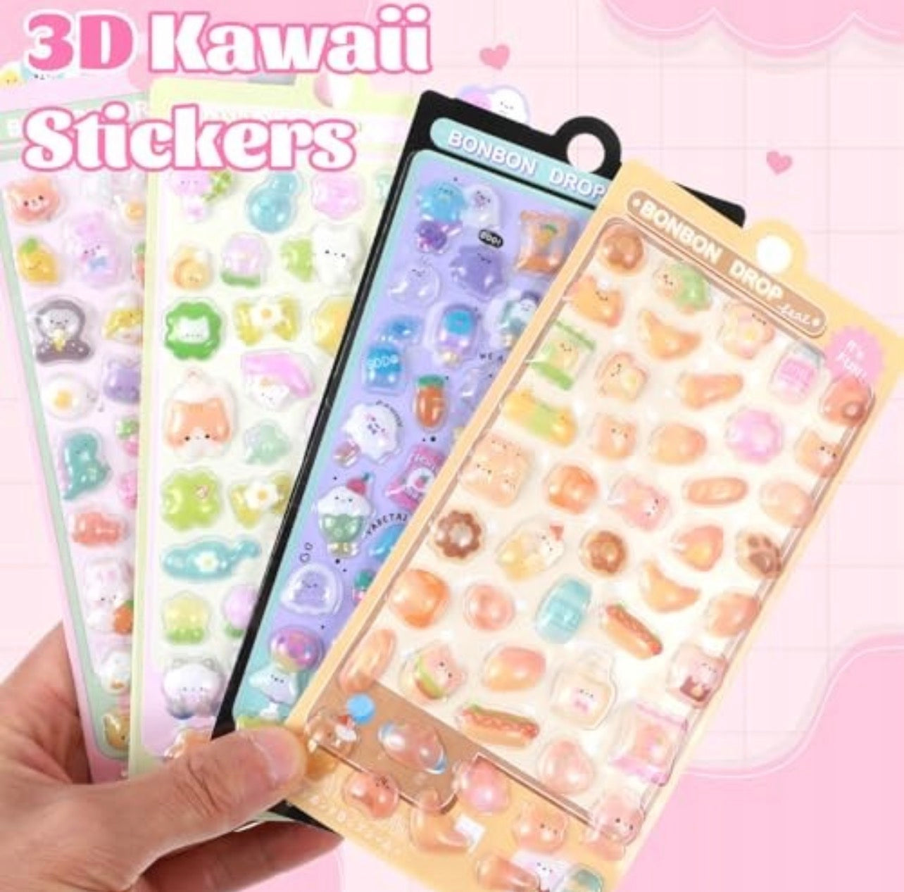 Kawaii Jelly 3D gelinių lipdukų rinkinys – 8 lapai, 400+ lipdukų