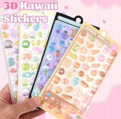 Kawaii Jelly 3D gelinių lipdukų rinkinys – 8 lapai, 400+ lipdukų