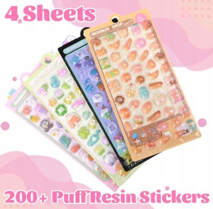 Kawaii Jelly 3D gelinių lipdukų rinkinys – 8 lapai, 400+ lipdukų