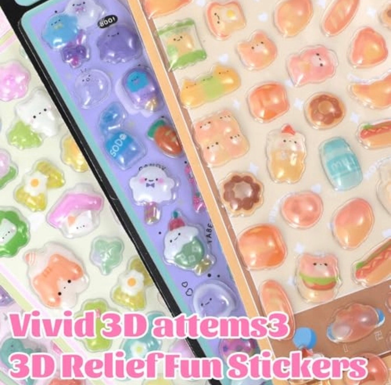 Kawaii Jelly 3D gelinių lipdukų rinkinys – 8 lapai, 400+ lipdukų
