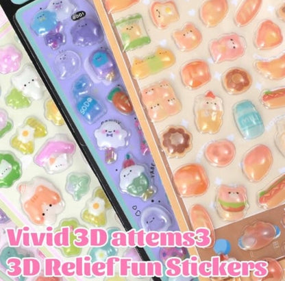 Kawaii Jelly 3D gelinių lipdukų rinkinys – 8 lapai, 400+ lipdukų