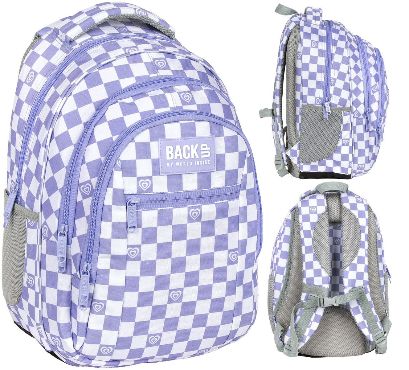 Mokykline kuprine BackUP 26L – Checkerboard Violet (O26)