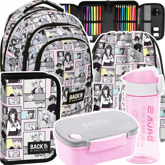 Mokykline kuprine BackUP 5-dalių rinkinys 26L – Anime/Manga